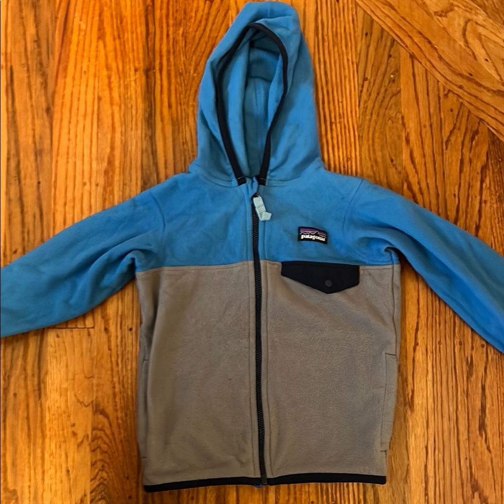 Patagonia Blue and Tan Fleece Hoodie